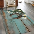 thumbnail image 3 of Daisy Flower Area Rug 4'x6', Vintage Horseshoes Farmhouse Wooden Grain Teal Washable Non-Slip Rugs, Low Pile Large Carpet for Living Room Bedroom Dining Room Kitchen Office Indoor Mat, 3 of 9