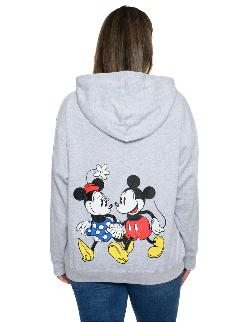 Disney Women's Plus Size Mickey & Minnie Mouse Zippered Hoodie