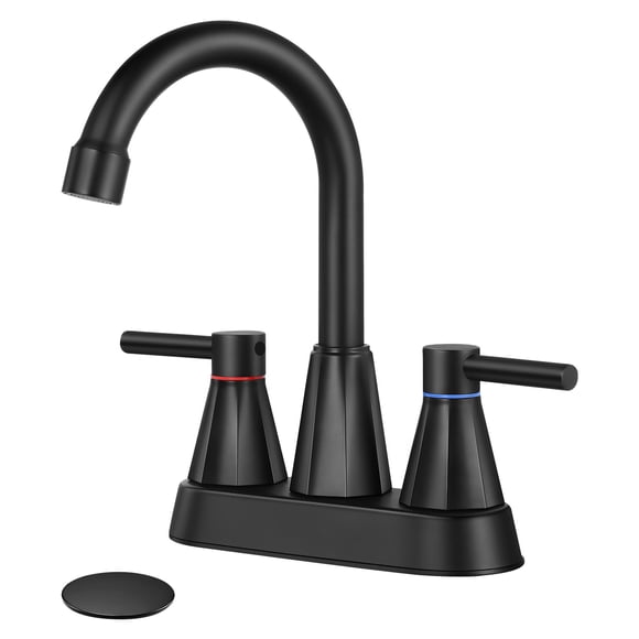 Grifo de baño KHQF de 4" de 3 orificios, negro mate, de 2 manijas