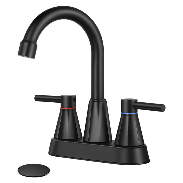 Grifo de baño KHQF de 4" de 3 orificios, negro mate, de 2 manijas