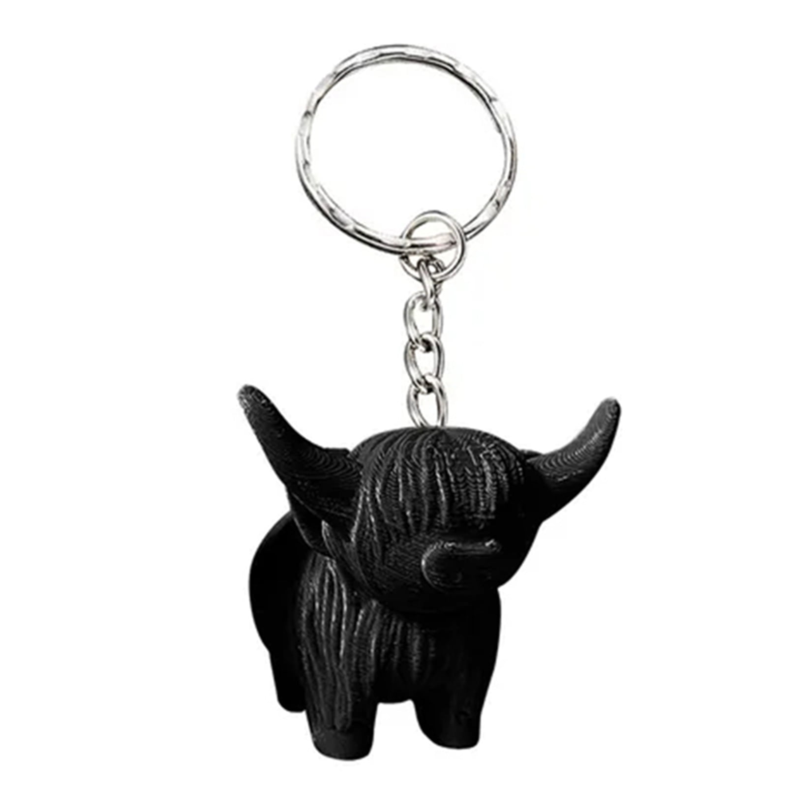 HZEWLS Mini Key Chain Kids Girl Gift Highland Cattle Key Rings Bags  Pendants Charm (Black) 
