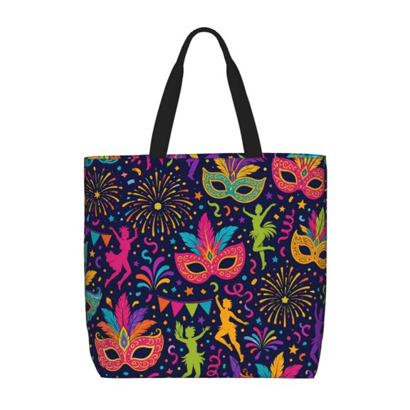 Midnight Carnival Festive Pattern Art Tote Bag Reusable Shoulder Handbag Top Handle Purse for Shopping Work