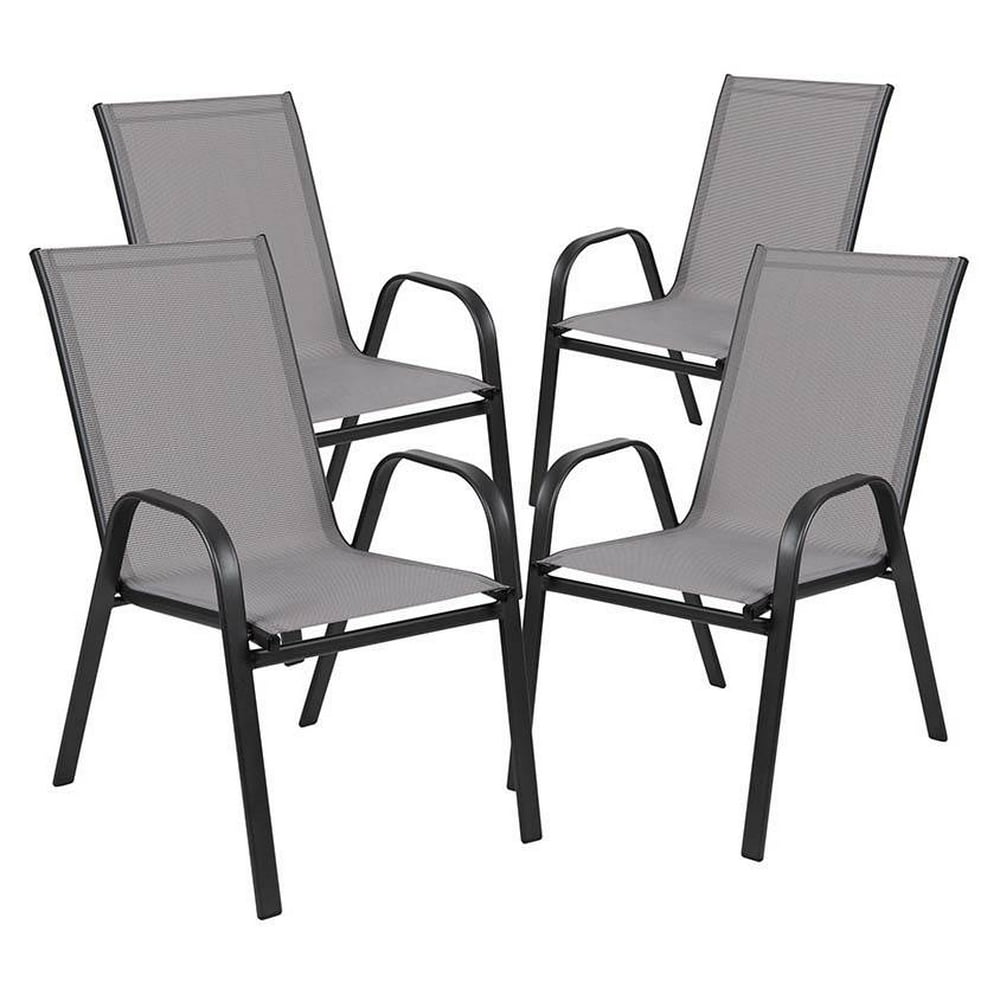 Outdoor Stackable Sling Chair with Flex in Gray Set of 4 Walmart