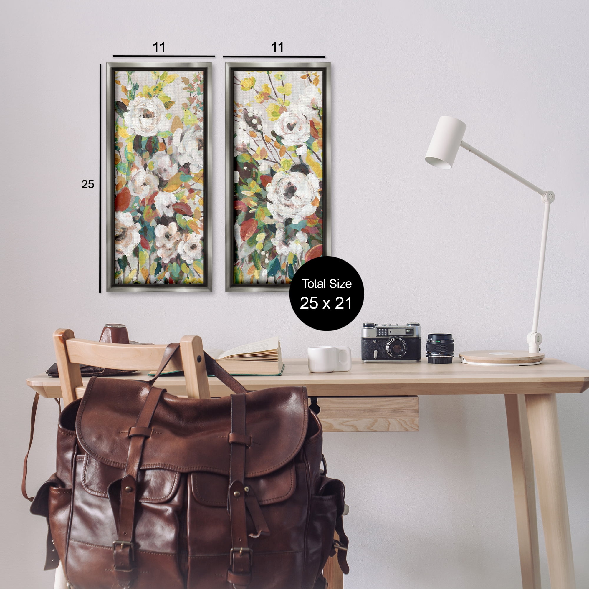 Stupell Industries Bright Cottage Gardens Plants & Flowers Painting Gray Floater Framed Canvas Art Print Wall Art, 11 x 25, Set of 2