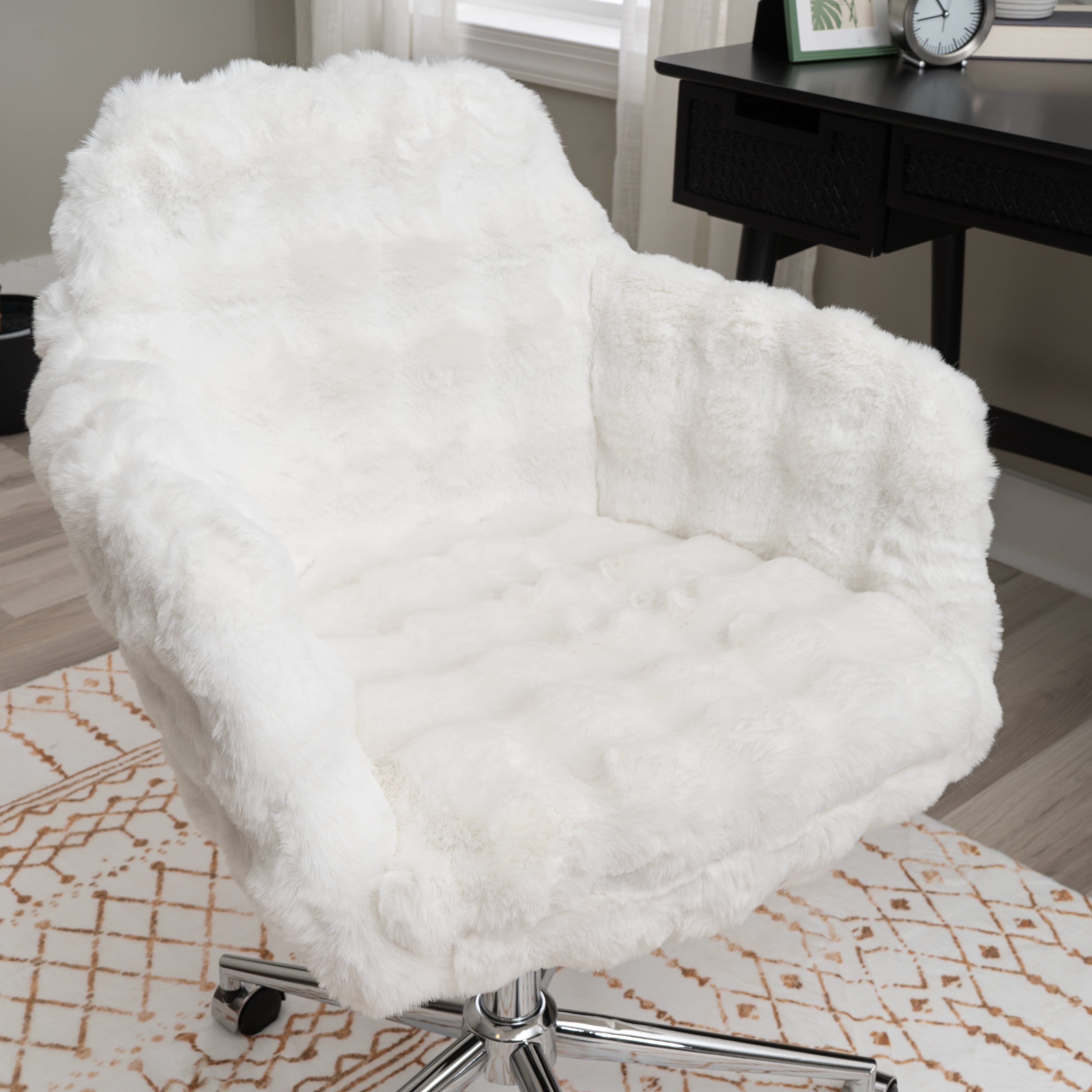 Linon Fiona Office Desk Chair with Adjustable Height and Swivel, White Cloud Bubble