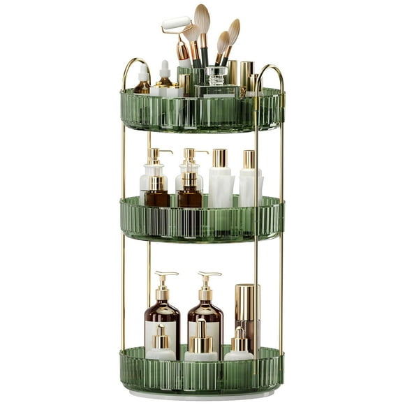 Organizador de maquillaje Oifecsie, giratorio 360°, 3 niveles con soporte para brochas