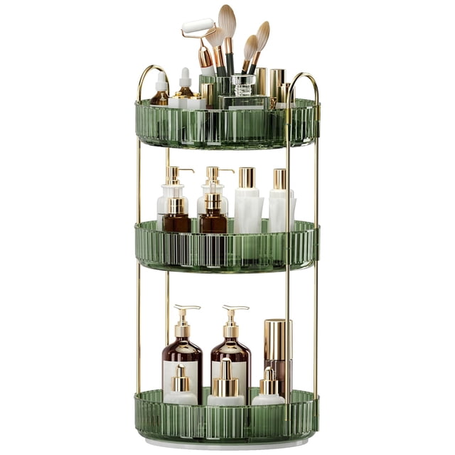 Organizador de maquillaje Oifecsie, giratorio 360°, 3 niveles con soporte para brochas
