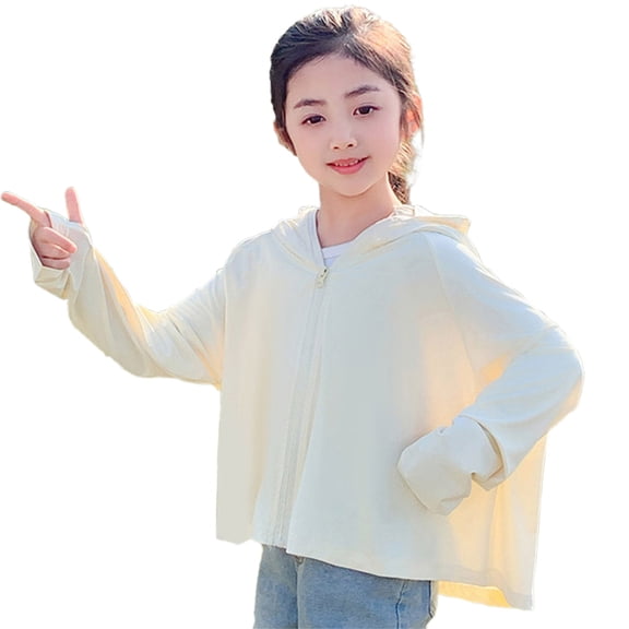 xaoyunyn Girls Sunscreen Summer Thin Lightweight Sunproof Coats Casual Breathable Zipper Long Sleeve Hooded Sun Shirts 5-14 Years