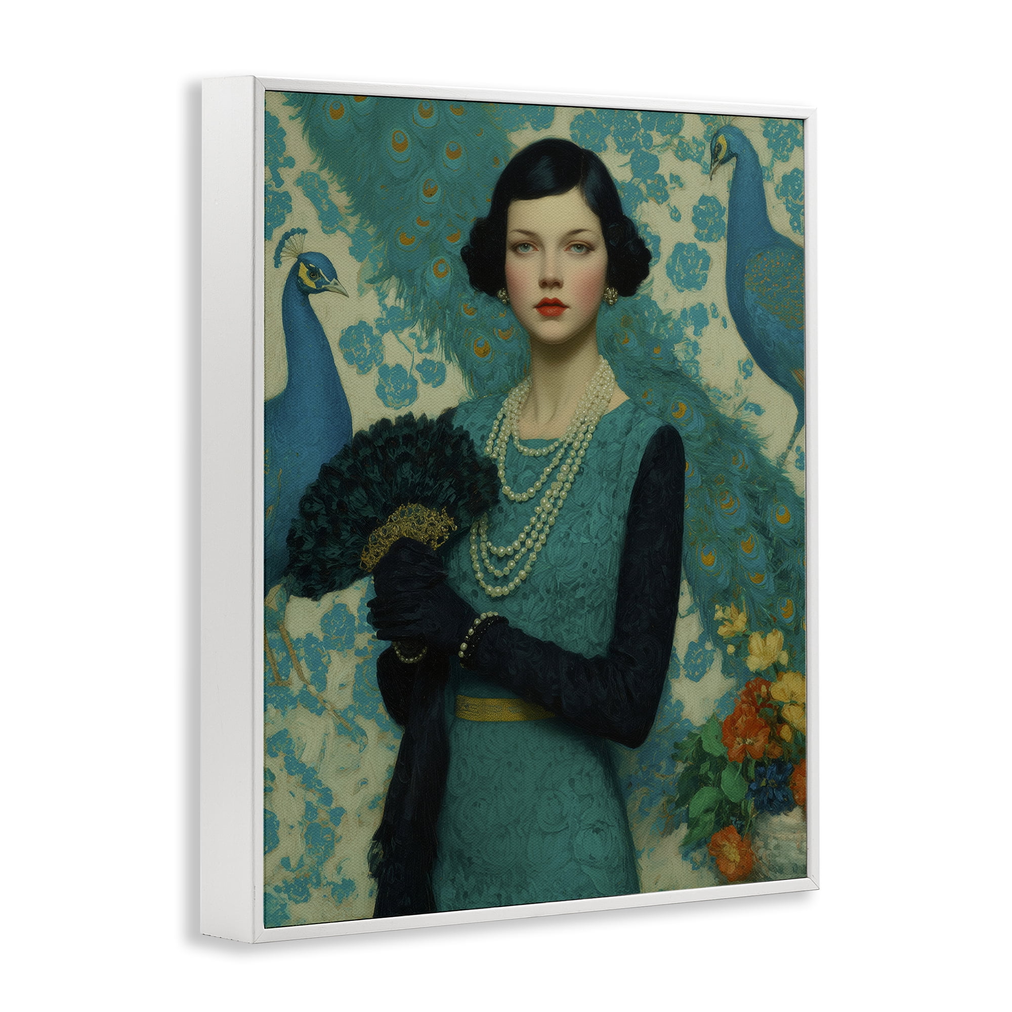 Stupell Industries Vintage Peacock Poise White Framed Giclee Art, design by A Barefoot Stylist