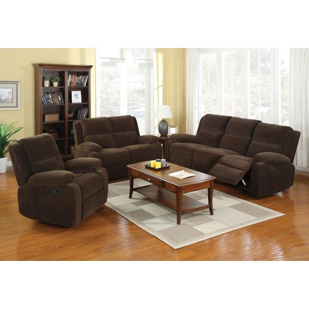 Transitional Dark Brown Flannelette Recliner Sofa and Loveseat FOA Haven