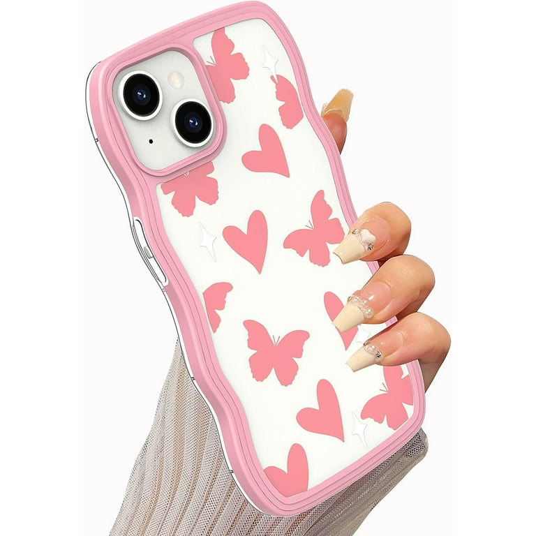 Heart and Butterfly Print Cute Wave Case, Compatible with