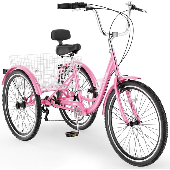 ABORON Adult Tricycle 24 inch, 7 Speed 3 Wheel Bike, Adult Tricycle Trike Cruise Bike with Large Size Basket for Recreation Shopping