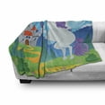 thumbnail image 3 of Fantasy Soft Flannel Fleece Throw Blanket, Surreal Mythical Unicorn Rainbow and Medieval Castle Fairy Tale Cartoon Design, Cozy Plush for Indoor and Outdoor Use, 70" x 90", Multicolor, by Ambesonne, 3 of 6