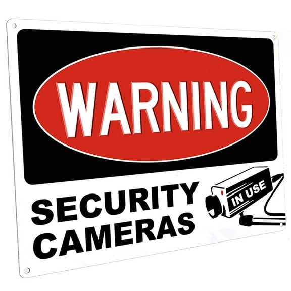 Warning, Security Cameras in Use 9"x12" Metal Sign, Wall Decor for Porch, Patio, or Deck