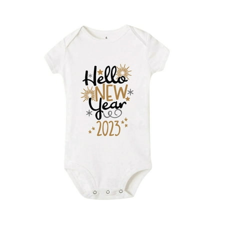 

My First New Year Clothes Baby Boy Girl New Year Outfits Red Letter Print Shorts Sleeves Romper Jumpsuit Outfits Features: Boy Shirts
