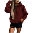 thumbnail image 4 of Daznico Women Casual Half Buttons Sweatshirt Hooded Strap Long Sleeve Loose Top Drawstring Hoodies with Pocket,Women's Hoodies & Sweatshirts--S, 4 of 6