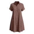 thumbnail image 4 of Fesfesfes Summer Casual Collared Button Down Dress,Women's Short Sleeve Loose Fit Shirt Dress,Washed Wrinkled Dress with Side Pockets, Relaxed Fit Daily Wear Beach Dress, 4 of 6