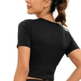 thumbnail image 3 of SWSMCLT Women's Workout Crop Top Light Fall Thin Yoga Short Sleeve Yoga Shirt Soft Summer Fitted Fashion Black 8-10, 3 of 4