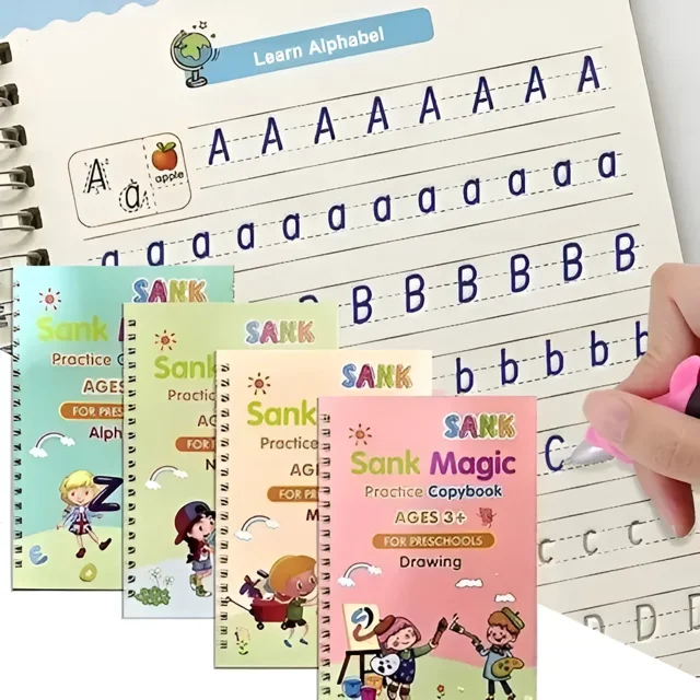 Juego de libros reutilizables para practicar caligrafía (4 piezas)