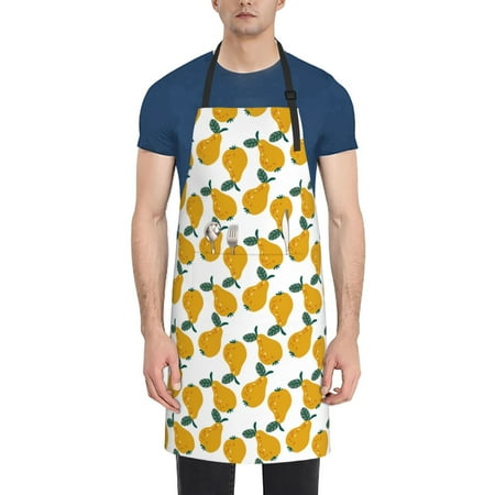 

Lukts Yellow Pears Pattern Kitchen Cooking Aprons Adjustable Bib Soft Chef Apron with 2 Pockets for Men Women
