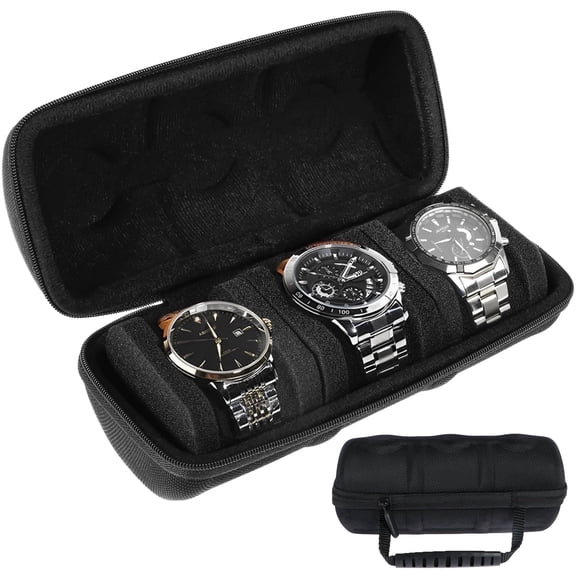 3 Slot Watch Travel Case, Hard Shell Watch Storage Box Organizer, Watch Holder Display Roll Case with Anti-move Pillows & Zipper for Travel & Gift