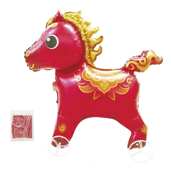 Self Standing Horse Balloon with Wheels, Aluminum Foil Inflatable Walking Balloons for Birthday Baby Shower Horse Animal Themed Cowboy Party Decorations,Giant Animal Balloons Party Supplies