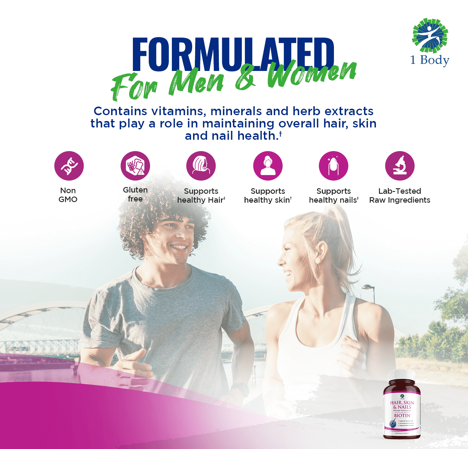 (2 bottles - 10% off) 1 Body 5000 mcg Biotin Dietary Supplement Vegan Capsules for Hair, Skin and Nails