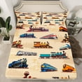 thumbnail image 2 of Homewish Retro Steam Train Twin Sheet Sets,Vehicle Train Twin Fitted Sheet,Railway Truck Flat Sheet For Boys,Microfiber Bedroom Decor,3-Piece, 2 of 7