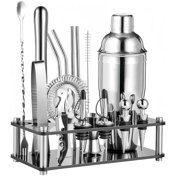 18-Piece Professional Cocktail Shaker Set and Bartender Kit with Stand, Stainless Steel Bar Tools Gift Set with Muddler, Jigger, Mixing Spoon for Home Bar and Mixology$$Home Decor, Kitchen, & Other