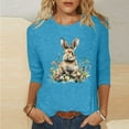 thumbnail image 2 of Hueook Women's Tops Ladies' Easter Print Round Neck Three Quarter Sleeve 3/4 Sleeve T-shirt Loose Sky Blue L, 2 of 5