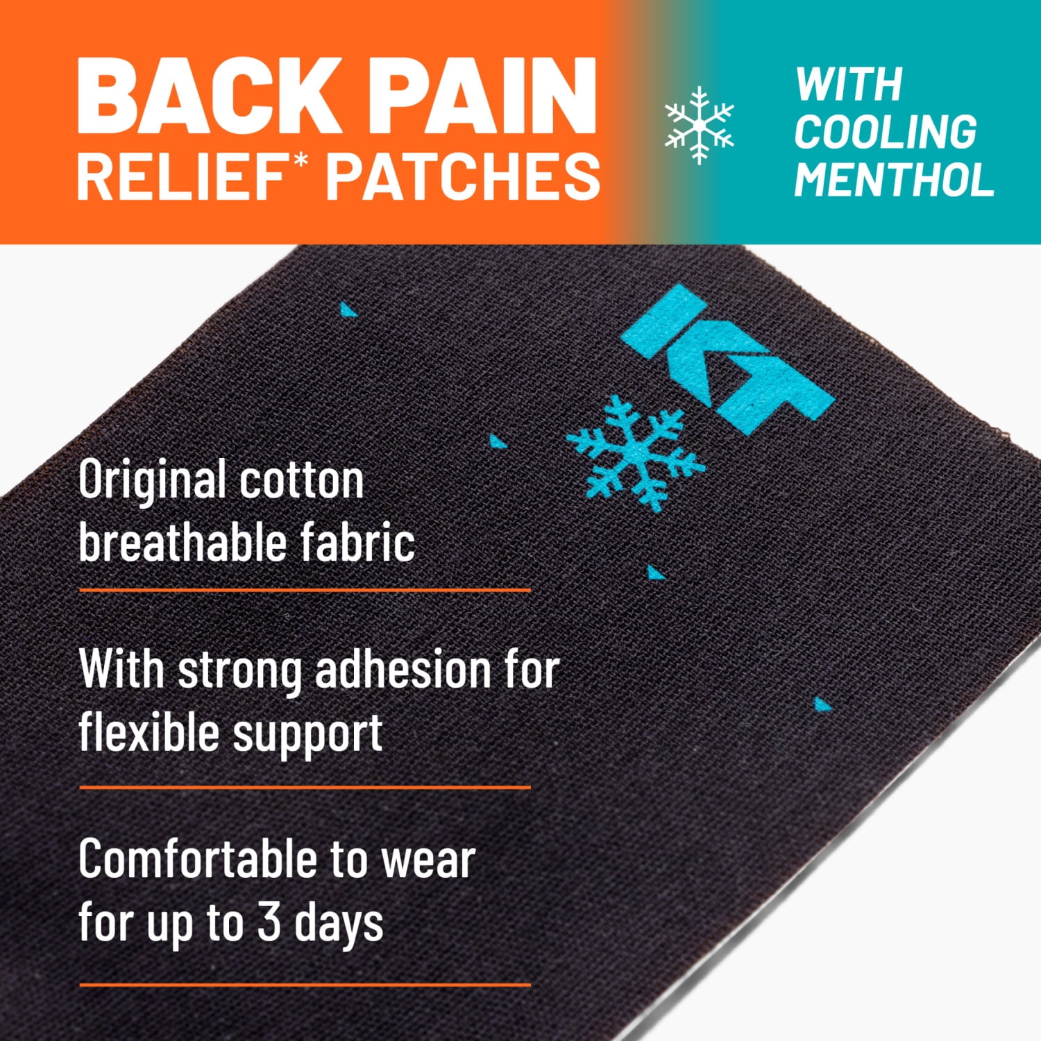 KT Tape, Back Pain Relief Patches, Extra Large 4"x10", Menthol Infused Kinesiology Tape, Cooling Pain Therapy, Everyday Long-Lasting Relief, 4 Count