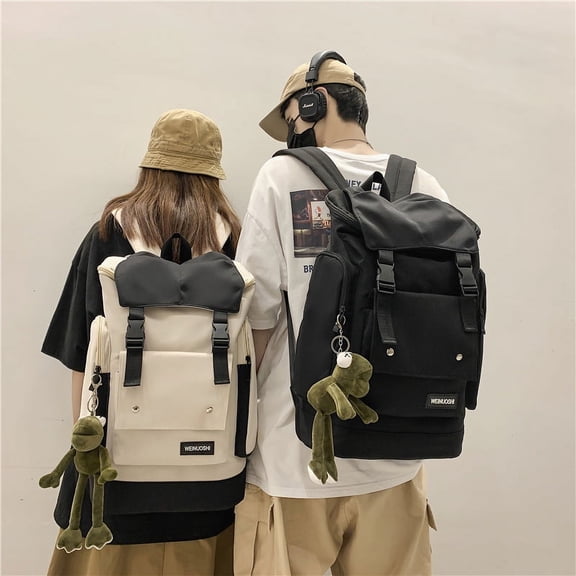 Tooling Style Flap Backpack, Contrast Color And Large Capacity,Black