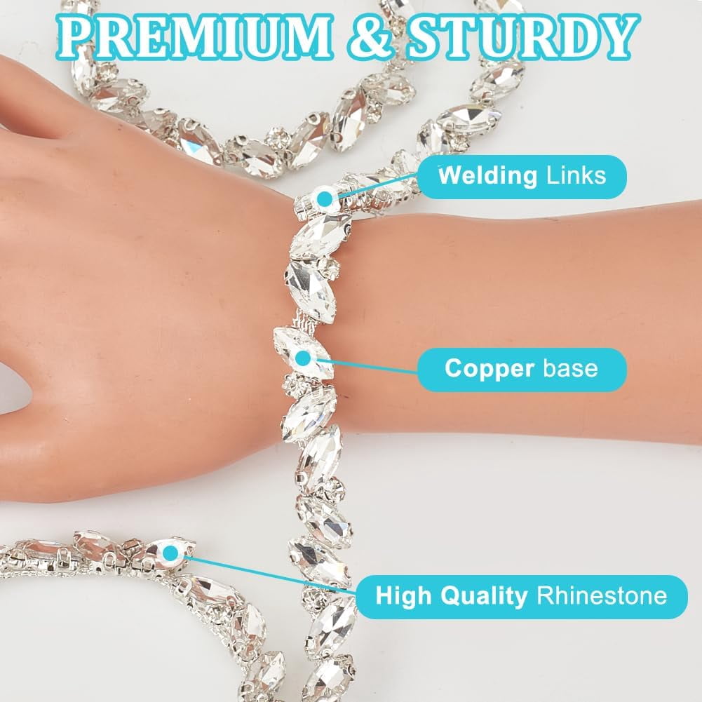 3 Yards(2.7m) Rhinestone Trim Chain Bling Rhinestones Chain for Clothes Applique Stringing Ribbon for Sewing DIY Jewelry Wedding Party Bracelets Craft Bridal Bouquets Embellishment (Silver) Black DIY