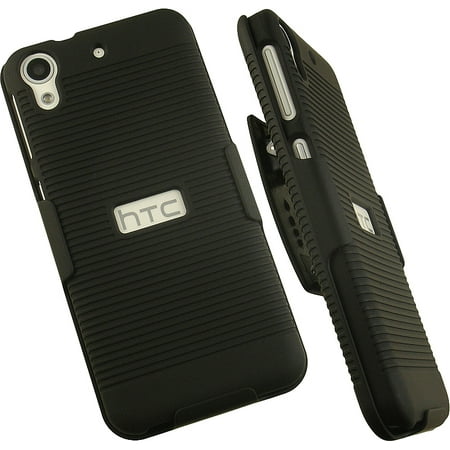 Cover Htc Ph39100 NAKEDCELLPHONE'S BLACK RUBBERIZED RIBBED HARD CASE COVER + BELT CLIP HOLSTER STAND COMBO FOR HTC DESIRE 626s AND HTC DESIRE 626 ()
