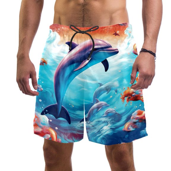luoweisi Men's Beach Shorts Quick Dry Swim Trunks with Mesh Lining Dolphin L