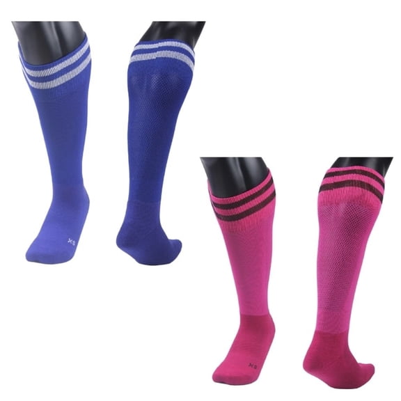 Lian LifeStyle Exceptional Boy's 2 Pairs Knee High Sports Socks for Soccer, Softball, Baseball, Soccer, and Many Other Sports XL002 Size XXS BLUE,ROSE