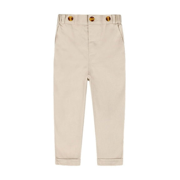 Teyfeniy Toddlers Dress Pants For Boys Girls School Uniform Elastic Waist Button Solid Color Casual Straight Leg Chino Pants