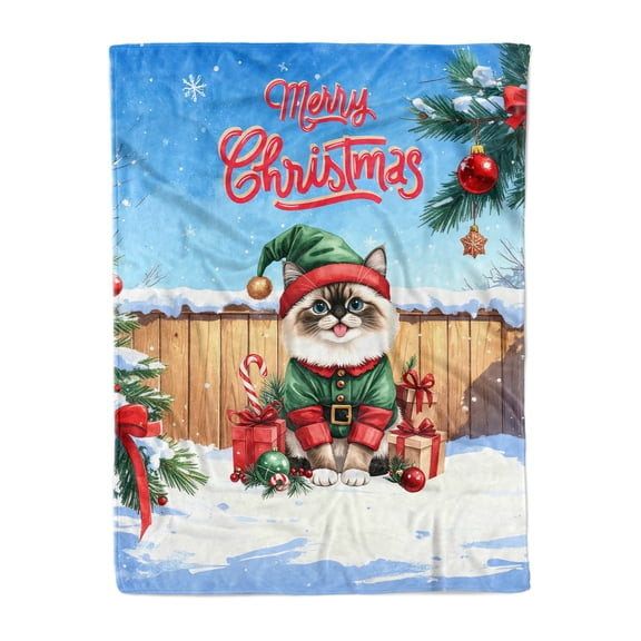 Merry Christmas Meowy Catmas Noel Ragdoll Elf Candy Cane Snow Cozy Fleece Blanket Cat Lover Kitten Owner Gifts Idea Warm Soft Throw Blanket - 13017