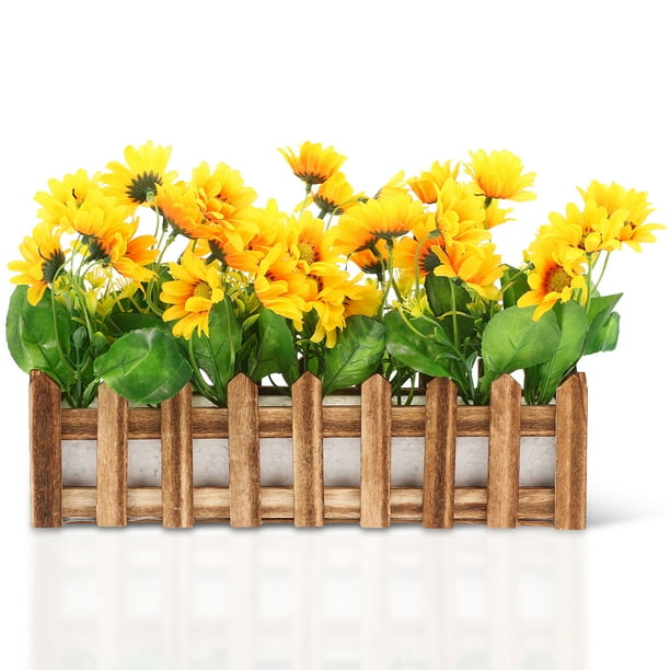 Planta de flores artificiales con maceta para cerca, diseño de esquina de aula, girasol falso