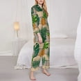 thumbnail image 4 of Junzan Pineapples Palm Leaves Print Womens Pajama Sets,Long Sleeve Button Down For Women Pjs 2 Piece, 4 of 9