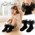 thumbnail image 5 of Ruffle Ankle Socks for Girls with Pearl Double Lace Frilly Socks for Kids Stretchy Fit Princess Style Dress Socks, 5 of 6