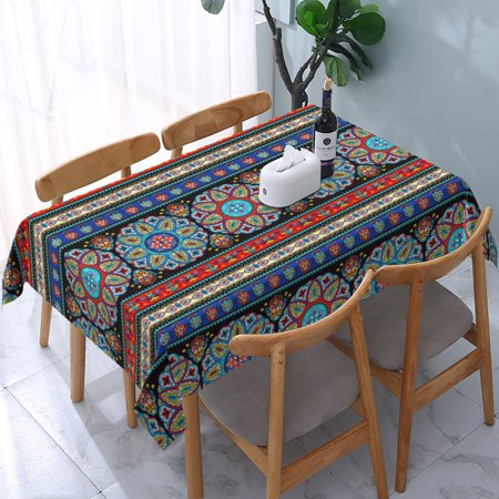 

Tablecloth Bohemian Indian Mandala Medallion Ethno Table Cloth For Rectangle Tables Waterproof Resistant Picnic Table Covers For Kitchen Dining/Party(54x72in)