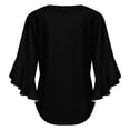 thumbnail image 6 of Pure Black Noble Women's V-Neck Blouse With 3/4 Ruffled Bell Sleeves Casual Top Ladies Blouses, 6 of 7