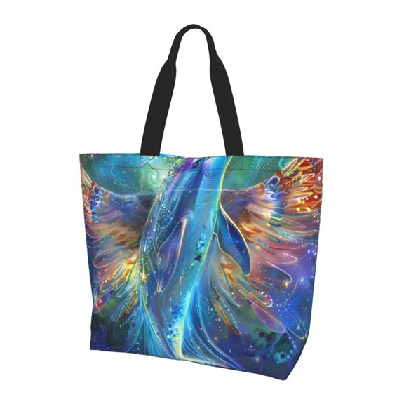 Yiaed Colorful Winged Dolphin Print Handbag for Women Tote Purse Shoulder Bag Large Fashion Hobo Purse Handbag Shopping Tote