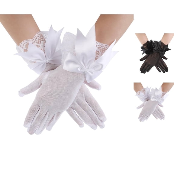 WHEANG Short Lace Gloves for Women Elegant Tea Bow Gloves Lightweight Soft & Stretchy Comfort Women's Lace Gloves Short Mitten for Bridal Evening Accessories Lace Gloves White 2026 Sales Under $1