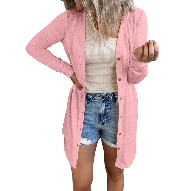 Manteau Femme Automne Hiver Couleur Unie Mode Manteau Extérieur Col Rond Trench à Manches Longues Manteau Tricoté Ample Ouvert à l'Avant Pardessus Chaud Cardigan Mi-Long