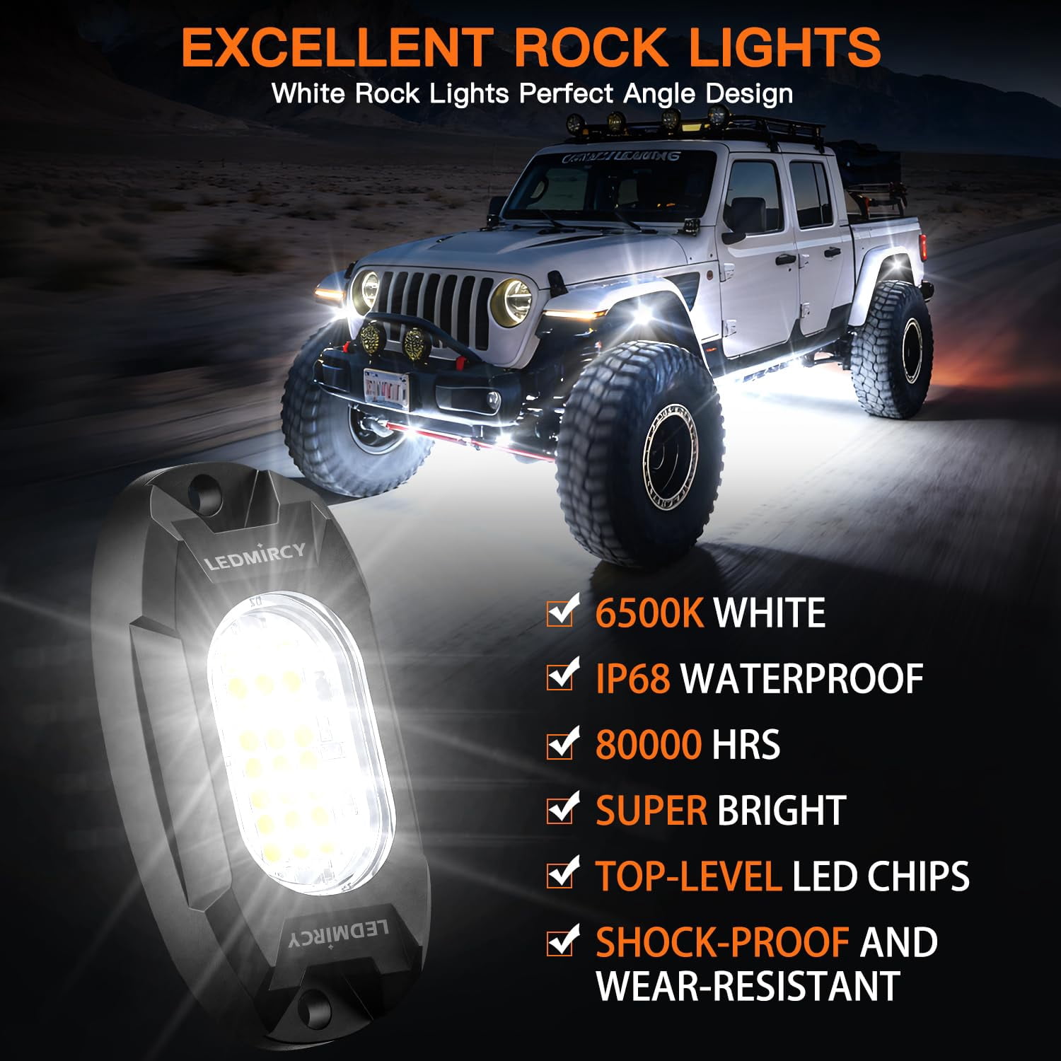 White Rock Lights, R6 LED Pure White Rock Lights 12PCS with Rocker Switch Wire Harness Kit for Trucks UTV Off Road Boat ATV Luces para Carro Super Bright High Power Light Waterproof Shockproof