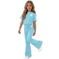 thumbnail image 4 of BXJX Girls Outfit Sets, Crew Neck Summer Short Sleeve 2PC T-Shirts and Flare Pants Sets Light Blue Size 9-10 T, 4 of 6