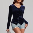 thumbnail image 6 of Aboser Wrap Tops for Women Party Evening Shirts Elegant Velvet Blouse Slim Fit V Neck Pullover Top Soft Long Sleeve Shirt Solid Color Casual Blouses, 6 of 8