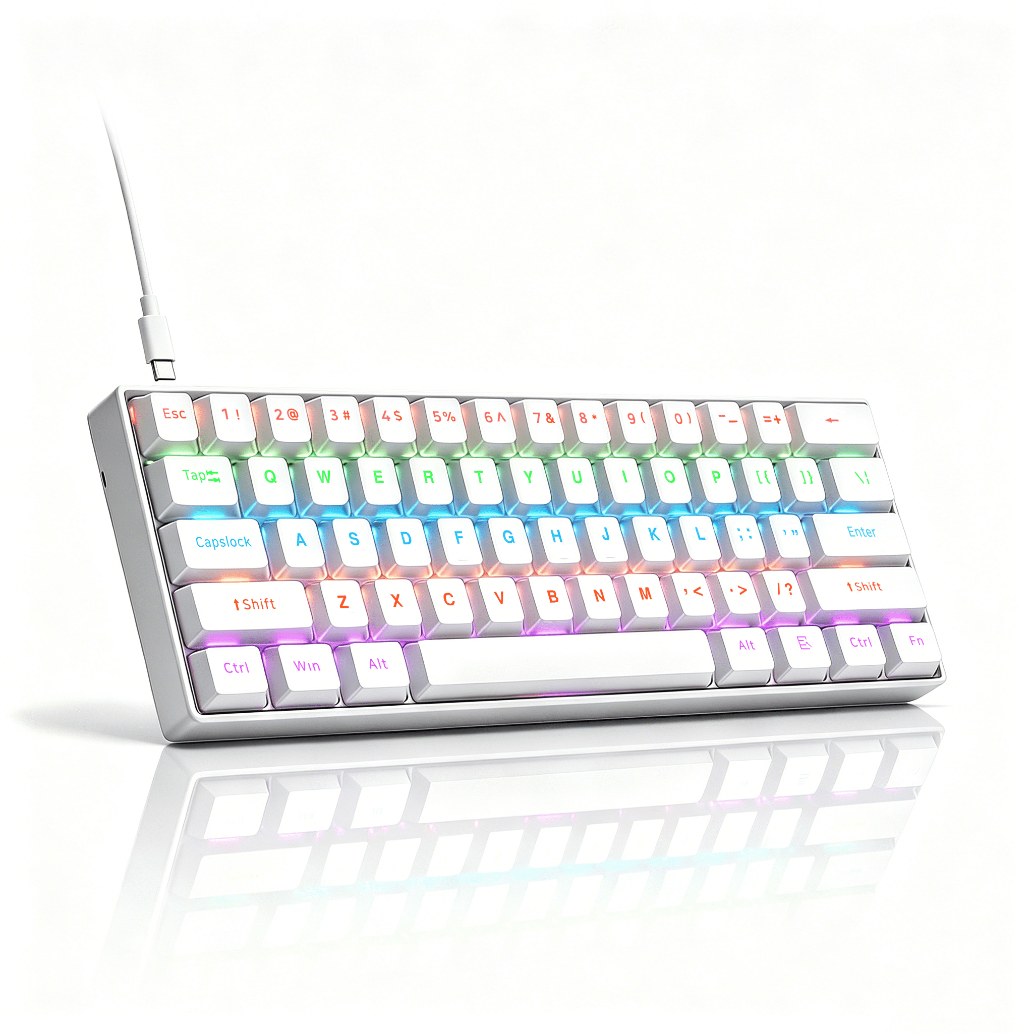 60% Percent Gaming Keyboard, Compact RGB Backlit Ergonomic Small Mini Keyboard for Windows Laptop PC Linear Blue Switch(61 Keys, White)